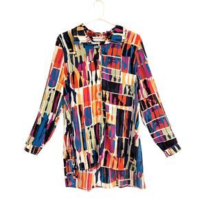 Multiples Abstract Geometric Button Front Tunic Sz M Colorful Artsy Flowy